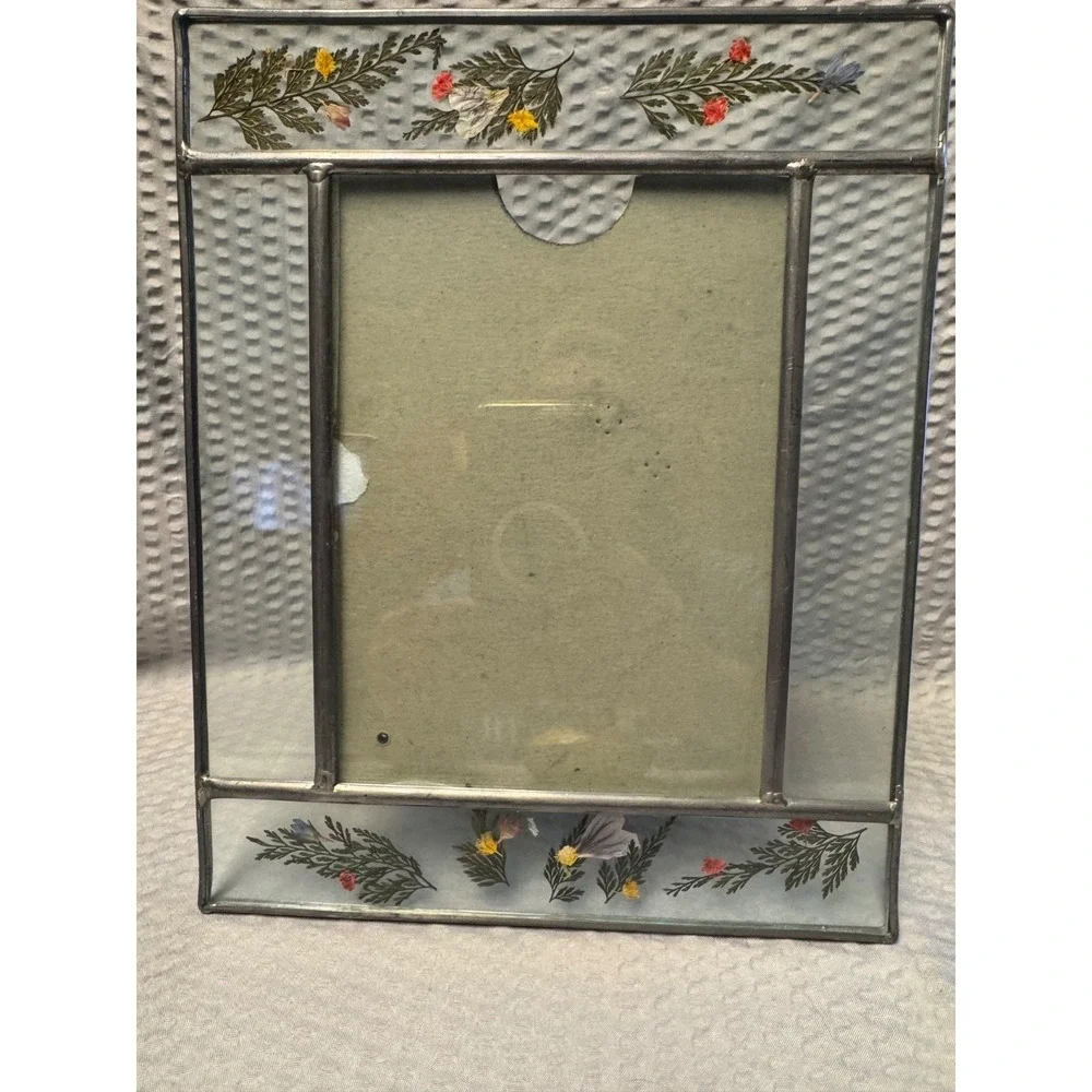 Vintage Pressed Flower Picture Frame Leaded Glass fits 3.5